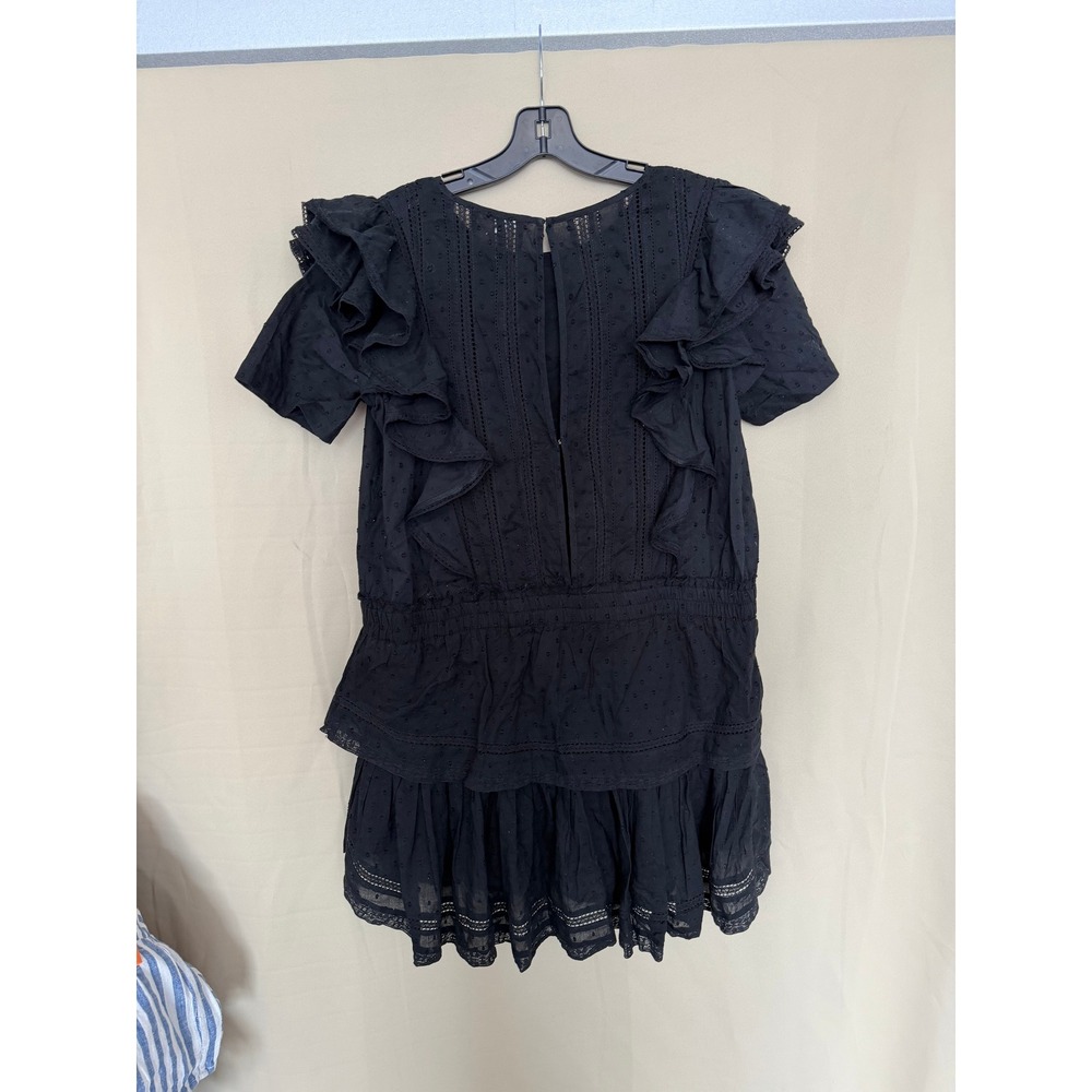 LoveShackFancy Mini Dress‎ Womens Medium Black Natasha Heritage Eyelet Ruffle - Picture 6 of 9